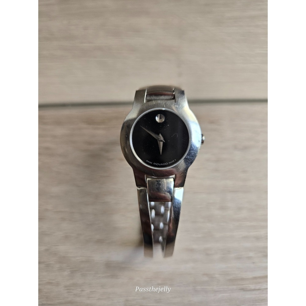 Movado Watch Womens Museum Black Dial Bangle Bracelet Swiss Made Quartz